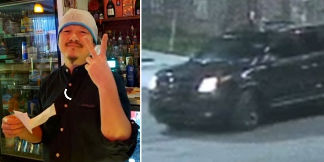 Wey Um behind a bar holding a receipt and the SUV that he was forced into the night he disappeared.