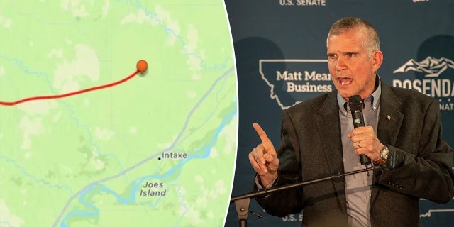 Split image showing balloon's path and Matt Rosendale