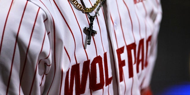 General view of NC State baseball jersey