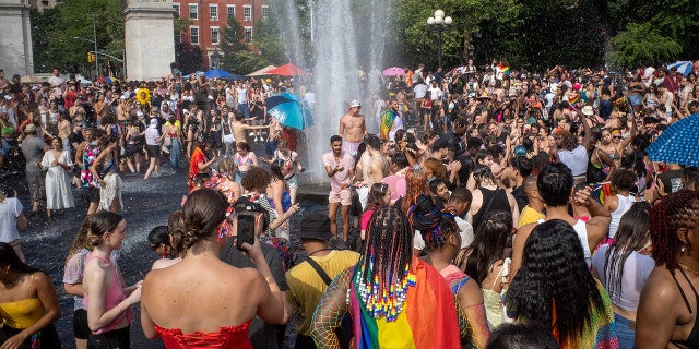 Pride parade attendees at Washington square park