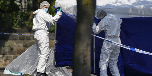 Police forensic tent in Nottingham, England