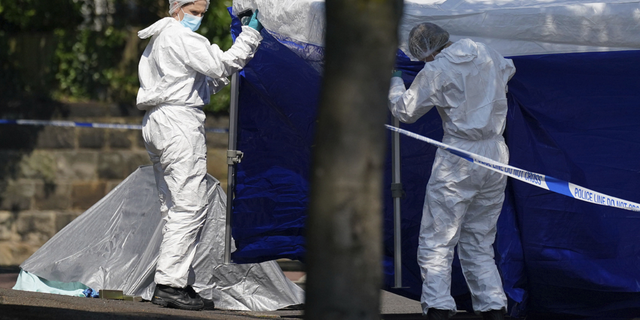 Police forensic tent in Nottingham, England