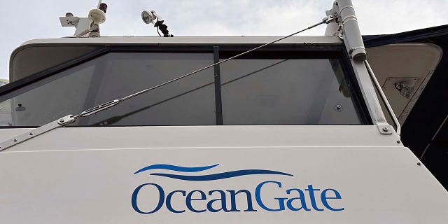 The logo for OceanGate Expeditions on a boat