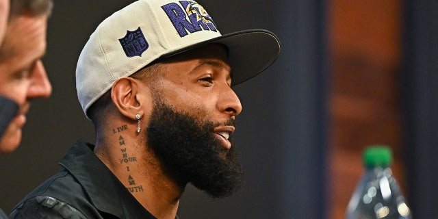 Odell Beckham Jr. at a Baltimore Ravens press conference