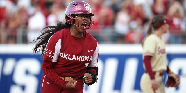 Cydney Sanders celebrates home run