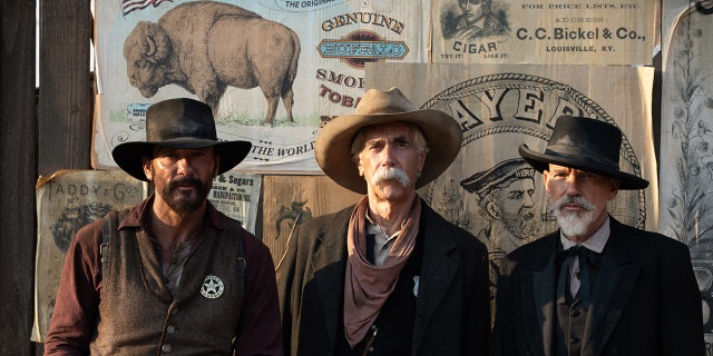 Tim McGraw, Sam Elliott and Billy Bob Thornton filming a scene from 1883