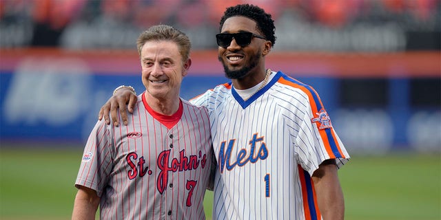 St. John's Coach Rick Pitino Throws Out First Pitch To Donovan Mitchell ...