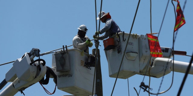 Utility crews working