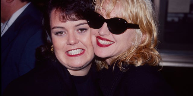 Rosie O'Donnell and Madonna at the premiere of "A League of Their Own"