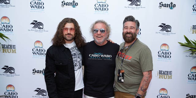 sammy hagar with sons andrew and aaron on cabo wabo red carpet