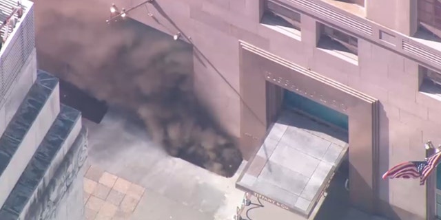 Smoke coming out of the Tiffany building.