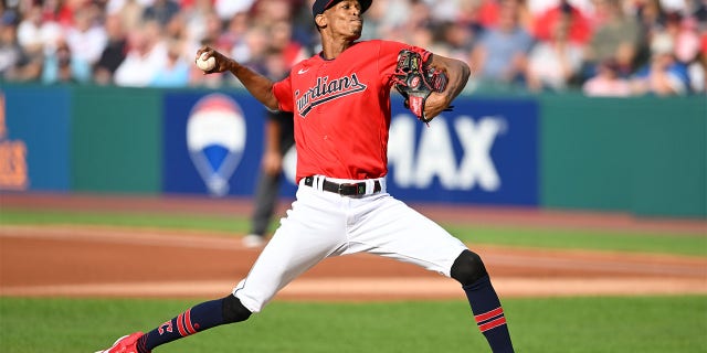 Triston McKenzie throws pitch