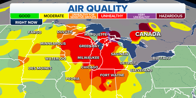 A map of air quality in the northern U.S.