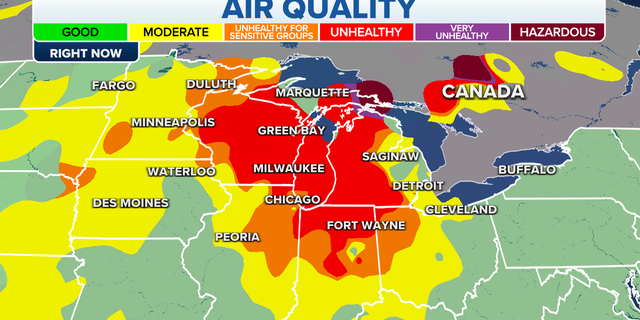A map of air quality in the northern U.S.