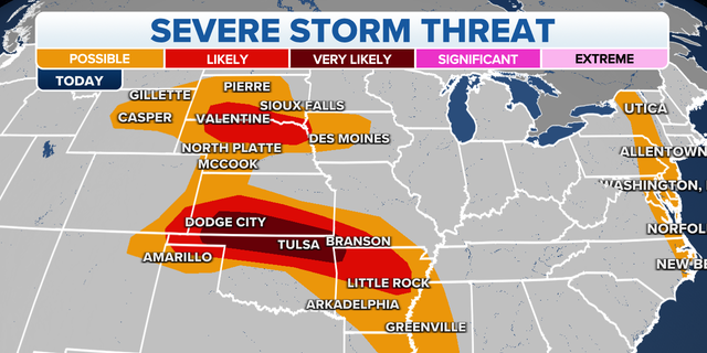 A map of severe storm threats across the U.S.