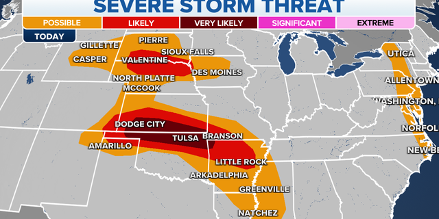 A map of severe storm threats across the U.S.