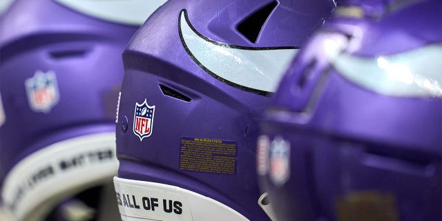 Vikings helmets on the bench