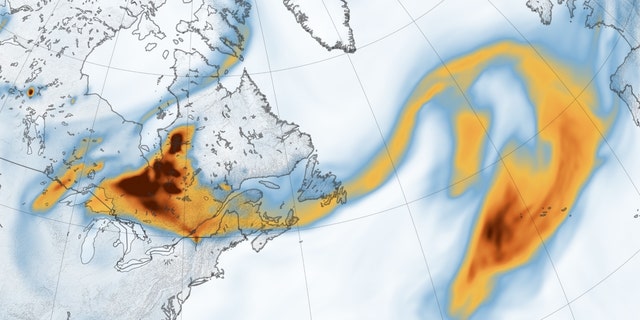 Un mapa del humo de los incendios forestales canadienses