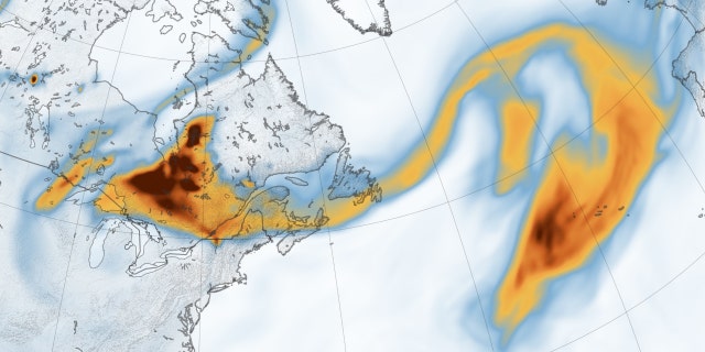 Un mapa del humo de los incendios forestales canadienses