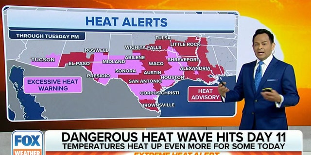 Map showing Southern US facing heat alerts