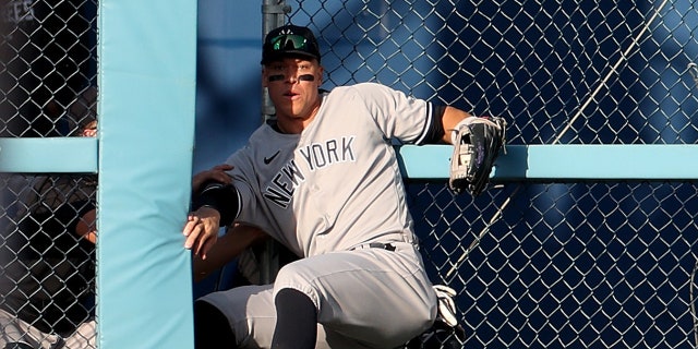 Aaron Judge on wall at Dodger Stadium