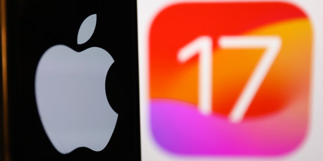 Apple logo next to IOS 17 logo