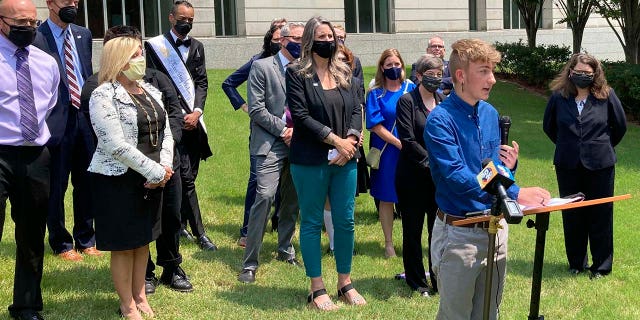 Transgender teen speaking at news conference in Arkansas