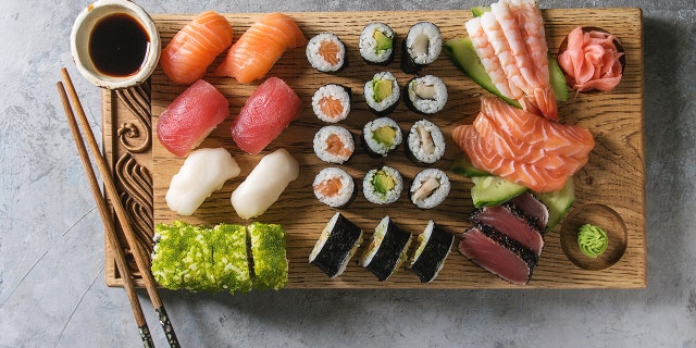 A wide variety of sushi