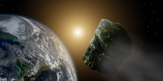 artist rendering of asteroid passing Earth