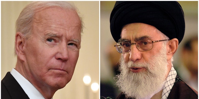 Biden split screen with Iran's supreme leader Ali Khamenei