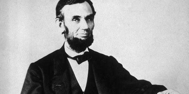 A black and white photo of Abraham Lincoln