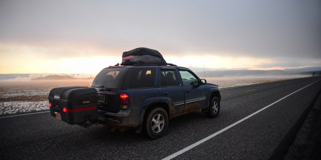 A packed car on a road trip