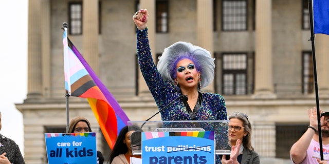 Drag queen at a rally