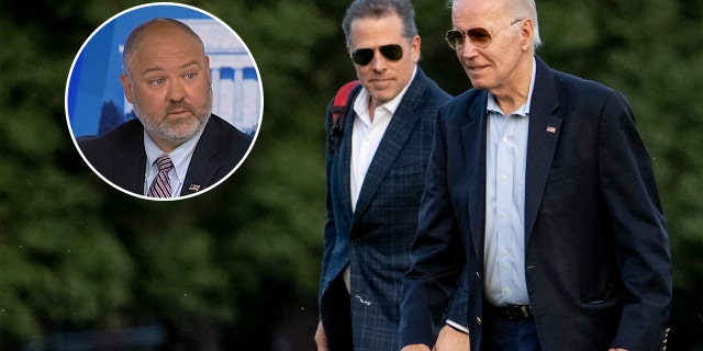 A split image shows IRS whistleblower Gary Shapley and President Biden with his son Hunter Biden