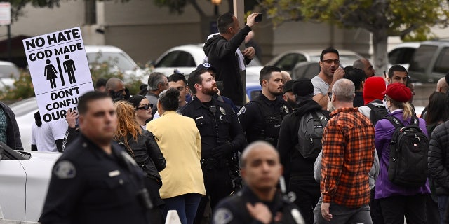 Protestors clash outside the district offices as Glendale police declare a unlawful assembly