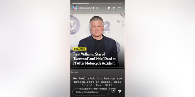 Screengrab of Hilaria Baldwin tribute to Treat Williams