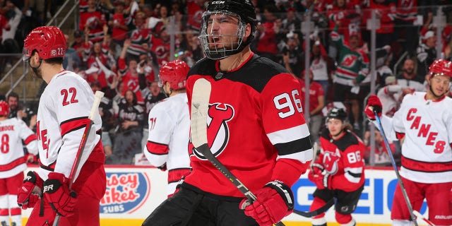 Timo Meier celebrates to crowd