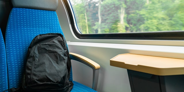 bag sitting on train seat
