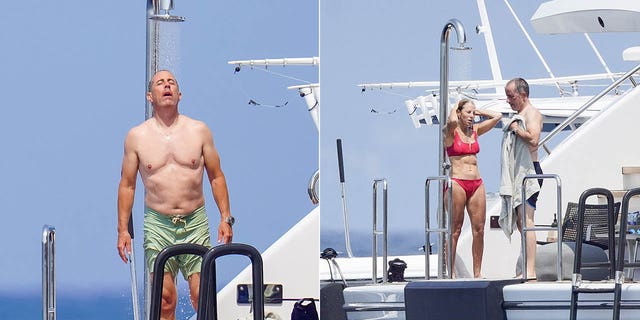 jerry seinfeld showering on yacht jerry smoking a cigar while jessica takes a photo of him