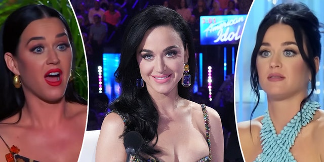 Katy Perry looking shocked connected  the acceptable   of American Idol divided  Katy Perry smiling for the camera connected  the acceptable   of American Idol during unrecorded  amusement   divided  Katy Perry looking confused during American Idol auditions