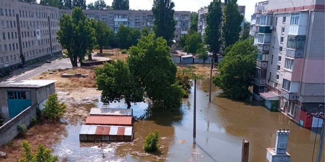 a photo of a flooded town in Kherson