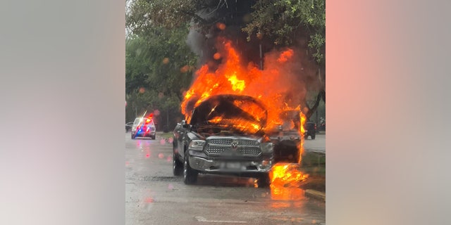 flames engulfing truck