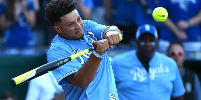 Patrick Mahomes playing softball