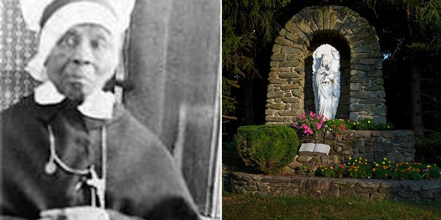 Mother Mary Lange split with a picture of the Virgin Mary