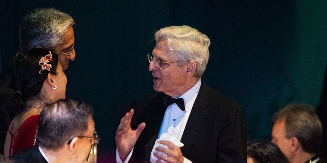 Attorney General Merrick Garland speaks to guests at state dinner