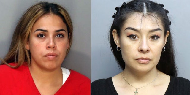 Booking photos show Anna Elicia Perez in a red shirt and Mila Zuloaga with her hair pulled back in braids.