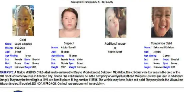 Missing child alert for two-year-old DeKarsen Middleton, and one-year-old Delyla Middleton