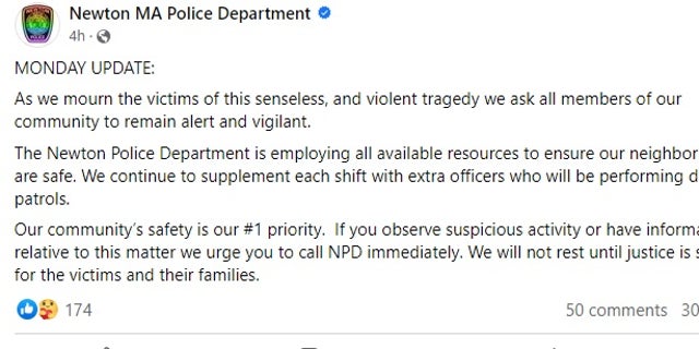 Newton, Massachusetts police statement on triple homicide