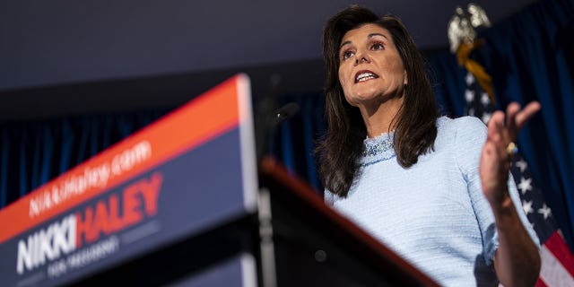 Nikki Haley speaks at podium
