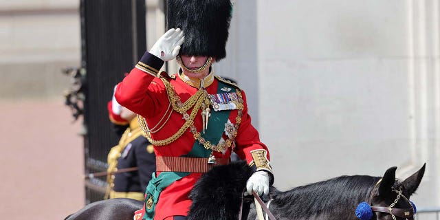 Prince Charles riding horseback in the 2022 Trooping the Colour parade